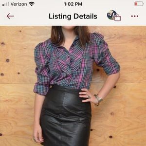 Vintage Purple & Black Checkered  Blouse SZ M